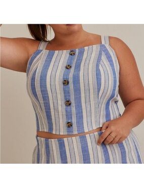New Torrid Blue & Ecru Linen Blend Adjustable Strap Crop Tank Top Plus Size 2X
